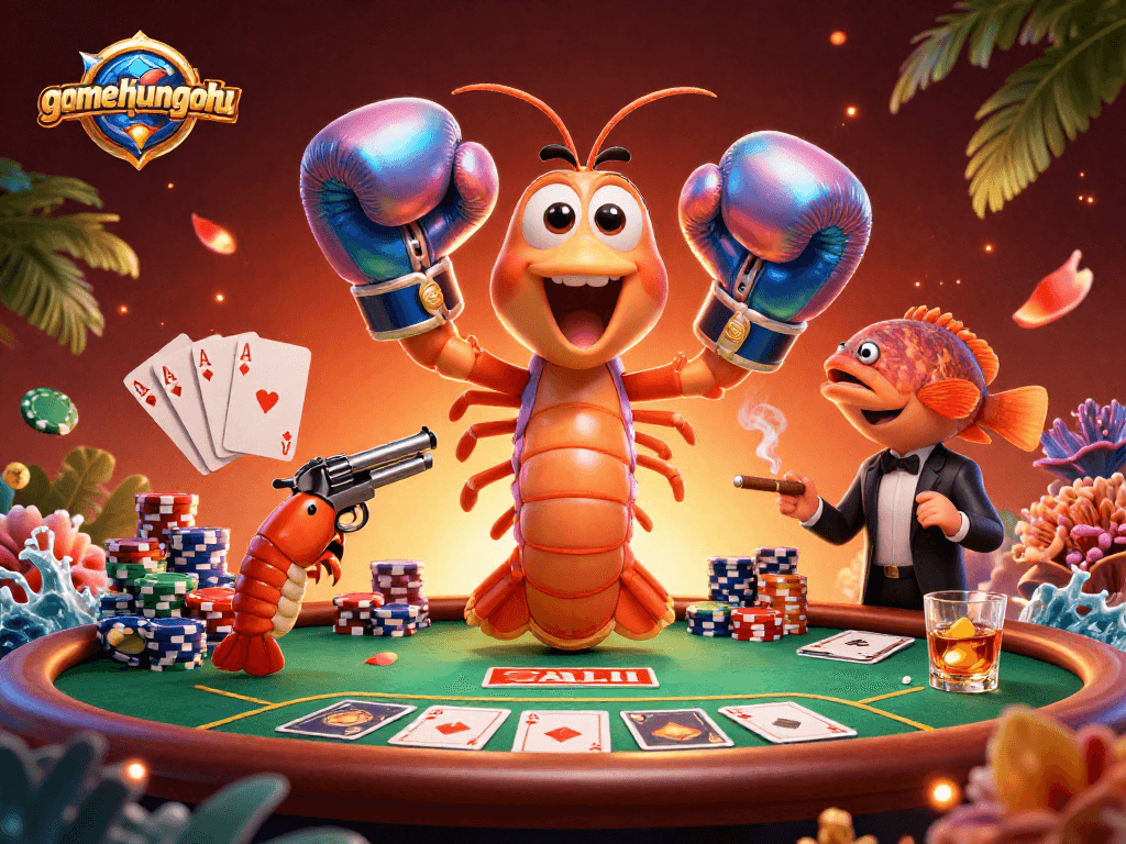 gamethuongnohu showcases lively gambling action with colorful poker elements and unique character detail.
