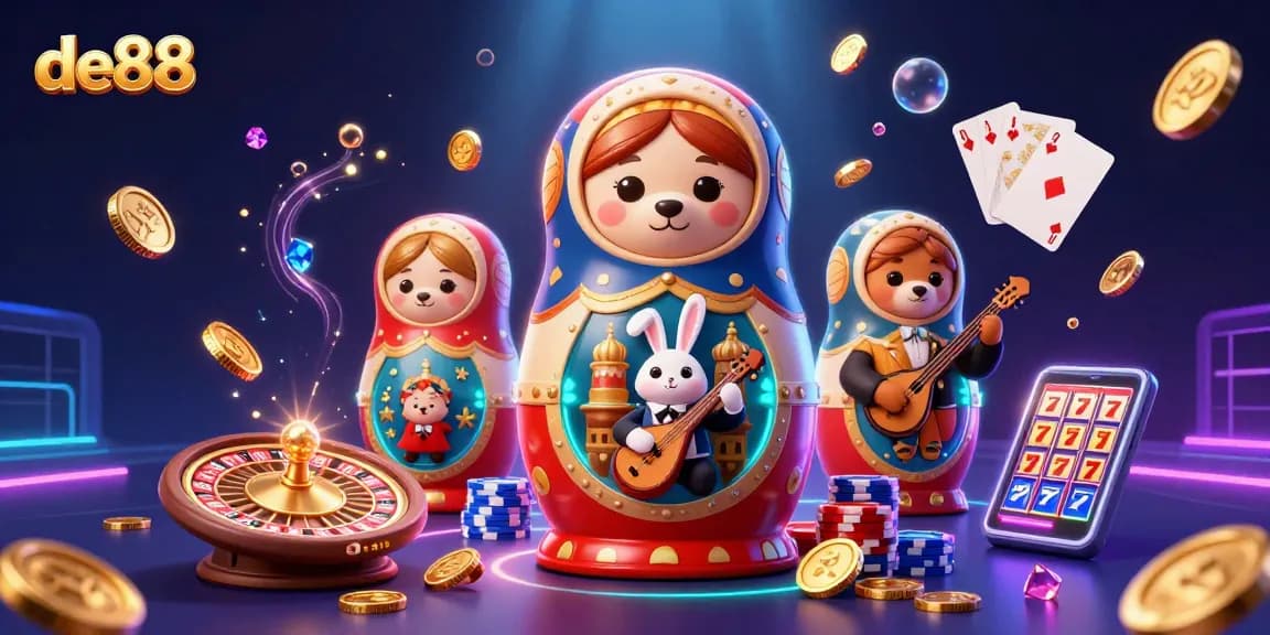 Engage in casino excitement with de88 as colorful characters deliver thrilling gaming action amidst a sparkling backdrop.
