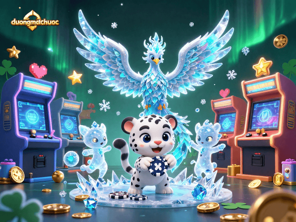 Play duongmatchuoc with an ice phoenix and snow leopard exploring vibrant casino elements.