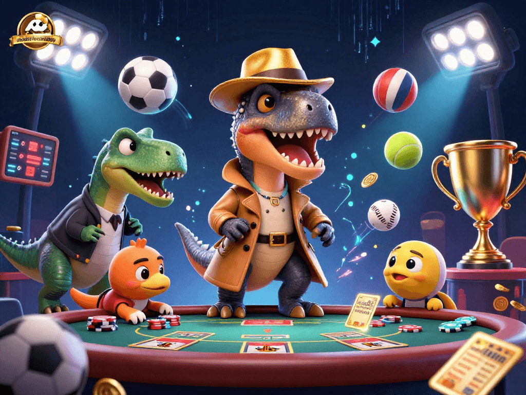 Engaging gameplay scene depicting a velociraptor and friends at a casino, showcasing monstertowerreview and dynamic elements.