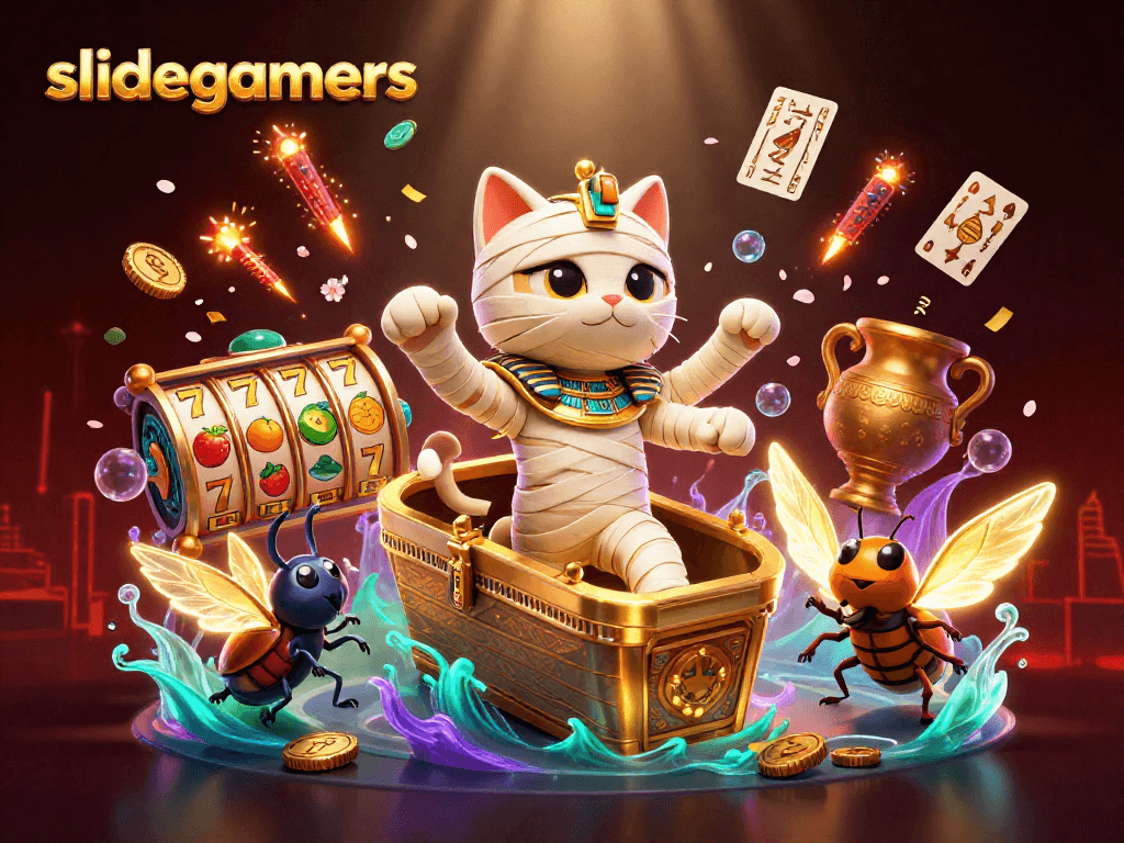 Experience the thrill of winning at slidegamers with an Egyptian-themed 3D digital illustration full of excitement.