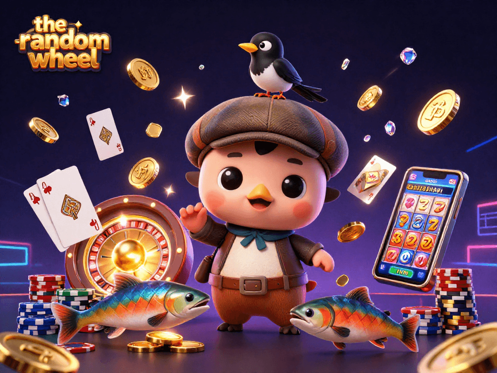 Spin the-random-wheel with baby Nessie and gold coins in a vibrant casino setting.
