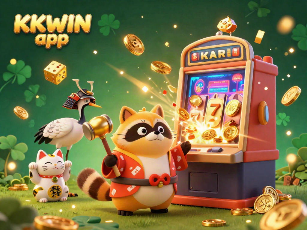 Engage with the excitement of the KKWIN app in this vibrant casino scene featuring characters, slots, and interactive gameplay.