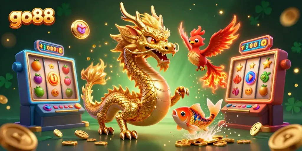 Engage with the excitement of go88, where vibrant casino elements and mythical creatures create thrilling gaming experiences.
