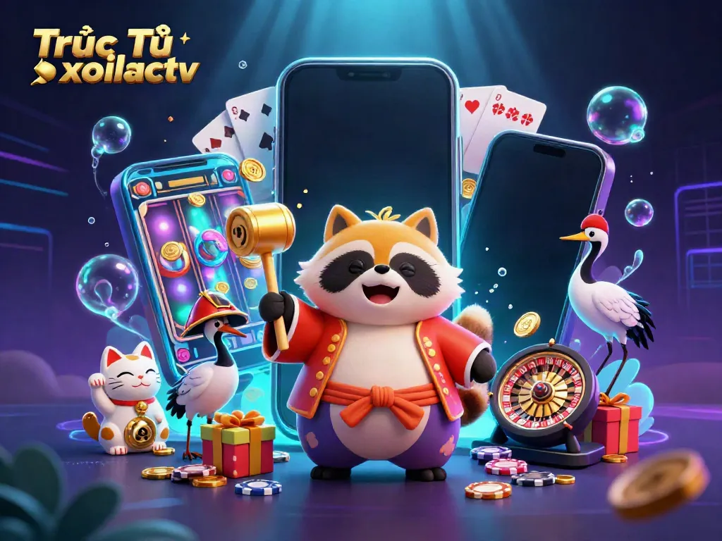 Experience high-quality Trực Tiếp xoilactv streaming with a vibrant, whimsical illustration involving lucky charms and gaming elements.