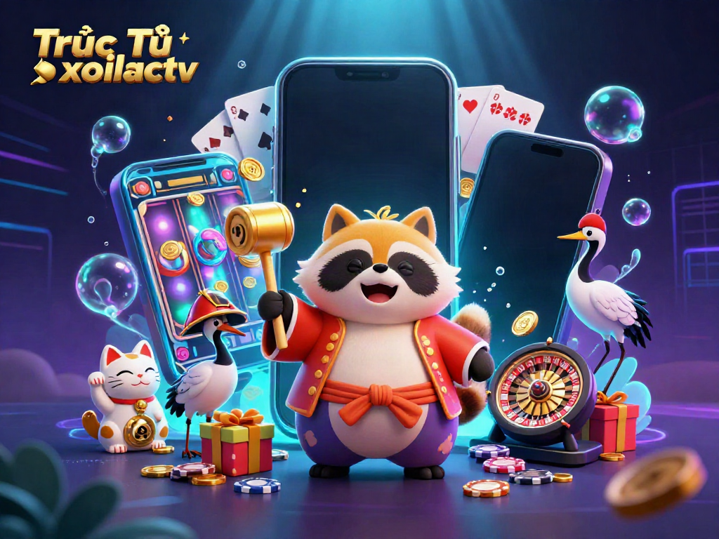 Experience high-quality Trực Tiếp xoilactv streaming with a vibrant, whimsical illustration involving lucky charms and gaming elements.