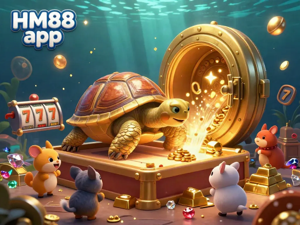 Engage with the HM88 app in a rich 3D gaming environment full of exciting slot reels and golden treasures.