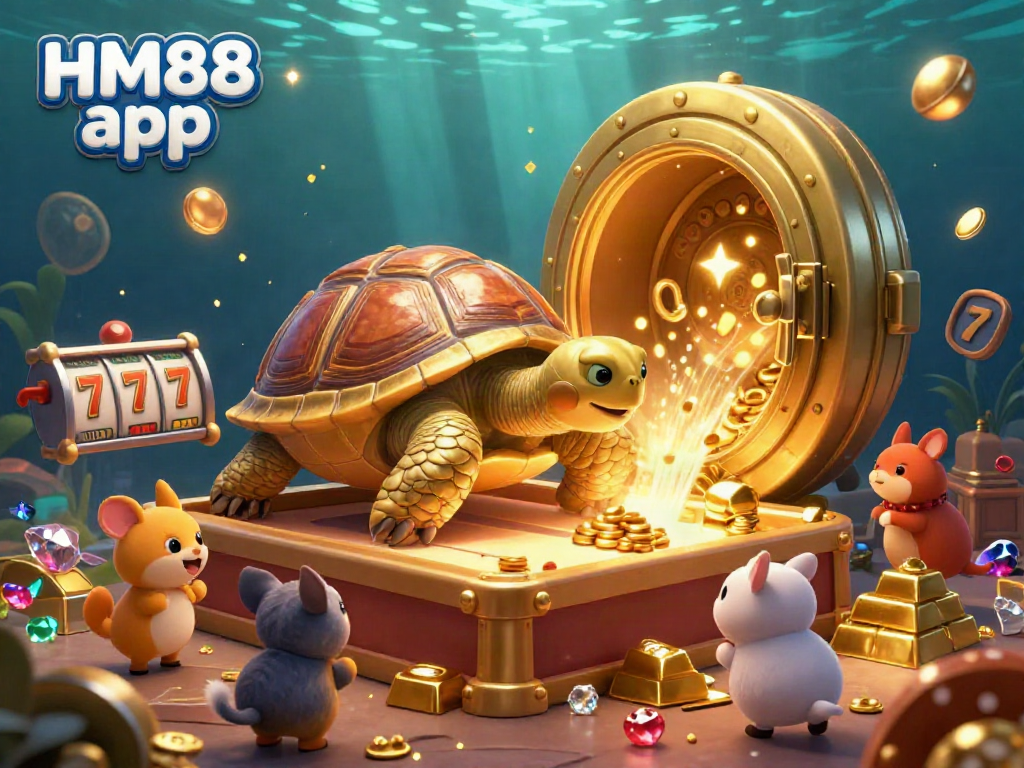 Engage with the HM88 app in a rich 3D gaming environment full of exciting slot reels and golden treasures.