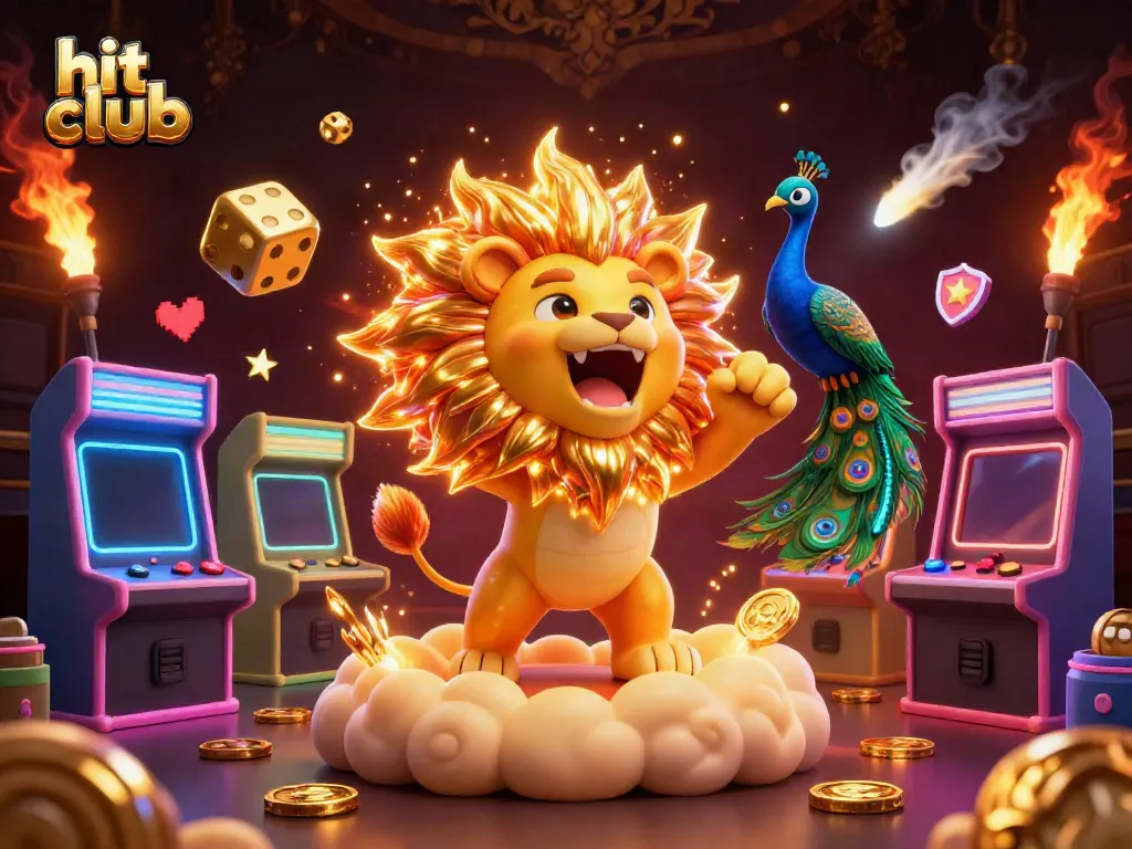 Engage in thrilling gameplay at hit club with vibrant arcade machines and golden elements.