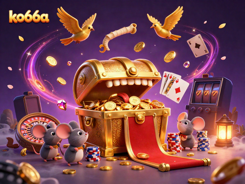 Engage in exciting gaming action with ko66a's golden treasure chest and dynamic casino elements.