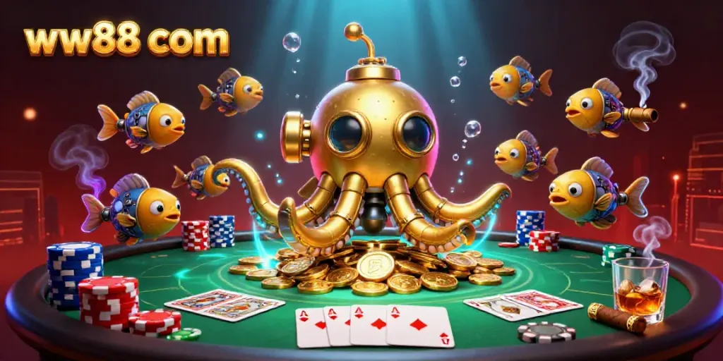 Engage in premium gaming experiences at ww88 com with a vibrant poker scene filled with golden coins and dynamic characters.