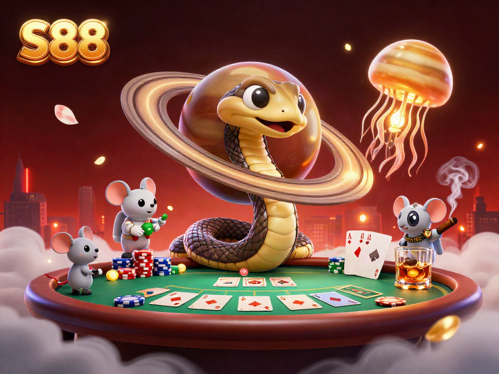 Experience thrilling gambling excitement at S88 with cartoon space creatures in a cosmic casino.