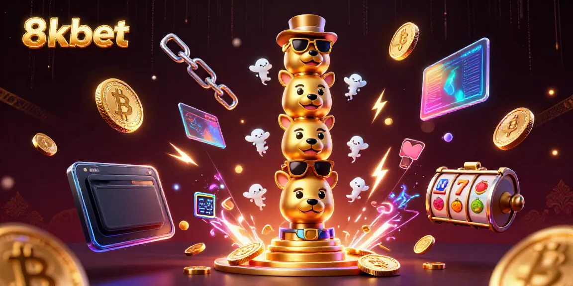 Engaging 8xbet illustration featuring a golden totem pole amid vibrant casino elements.