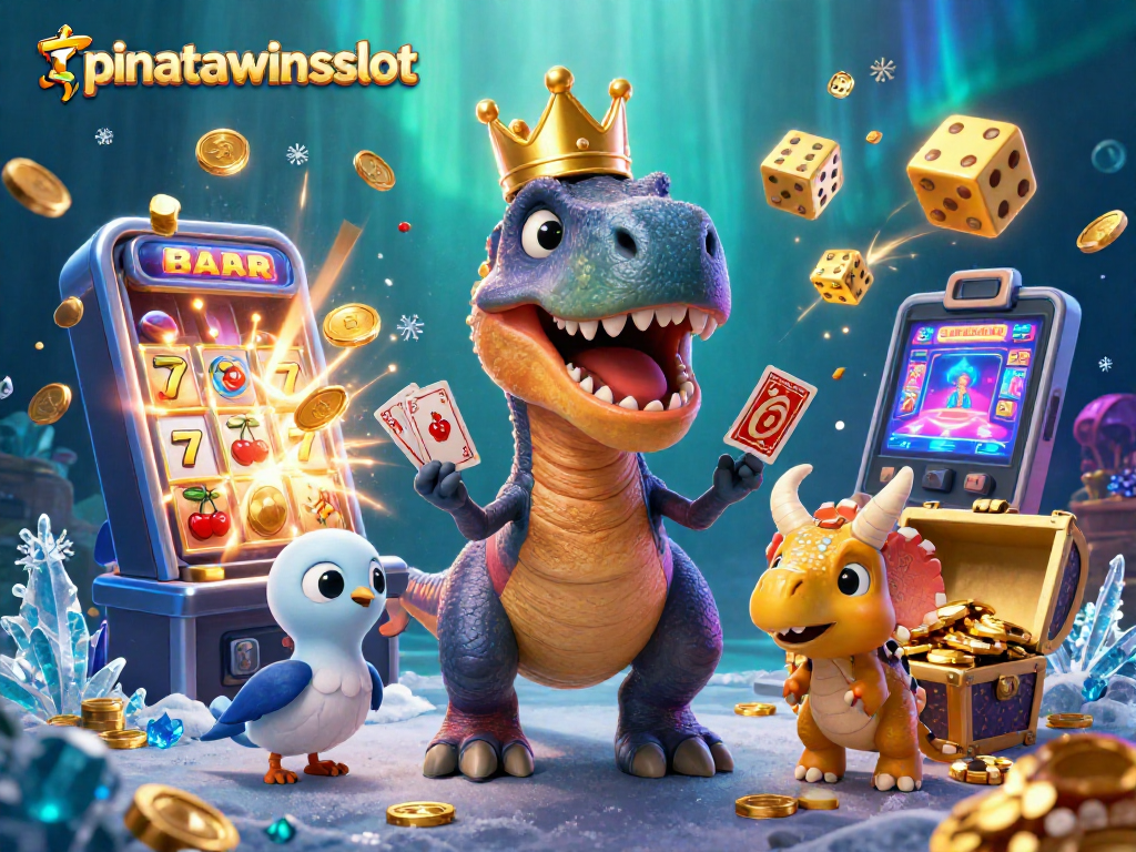 Experience thrilling fun at pinatawinsslot with friendly dinosaurs enjoying casino adventures.