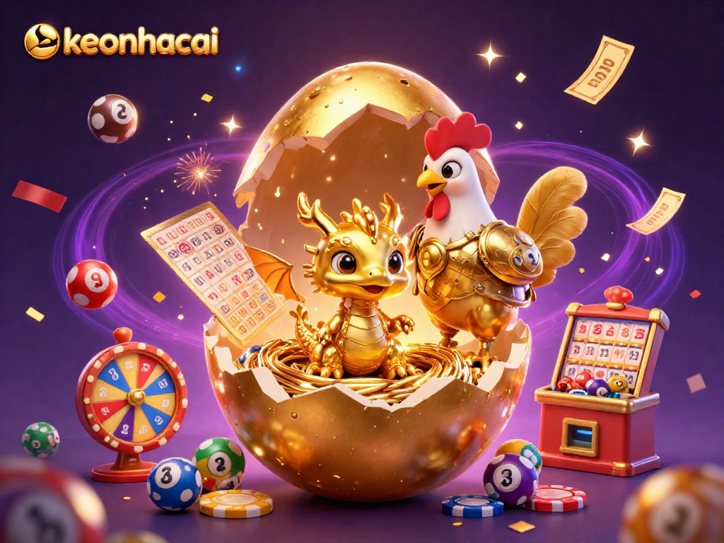 Experience the excitement of keonhacai with a golden dragon and dynamic lottery elements!