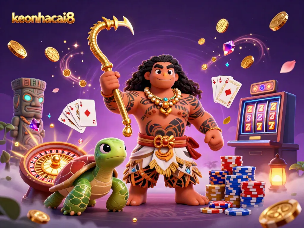 Experience the excitement of keonhacai8 as colorful slot reels, and cash elements celebrate gaming.