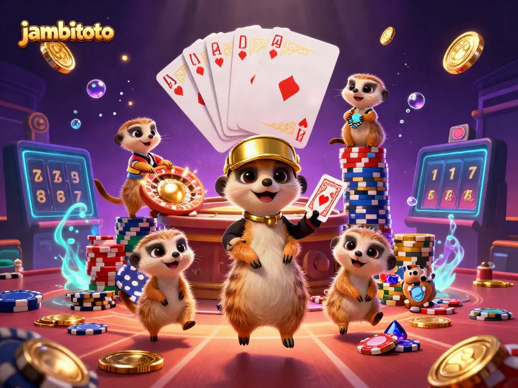 Experience the thrilling jambitoto casino scene with meerkats dealing cards and winning chips.
