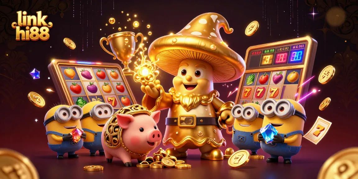 Spin the reels with link hi88 for thrilling jackpot excitement in this vibrant 3D illustration.