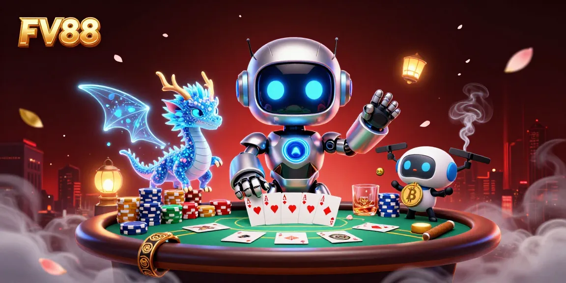 Engage with FV88 for an immersive gaming experience featuring 3D characters, poker, and vibrant casino elements.