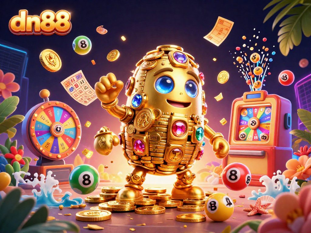 Experience thrilling gameplay at dn88 with an illustrated golden golem and vibrant casino elements.