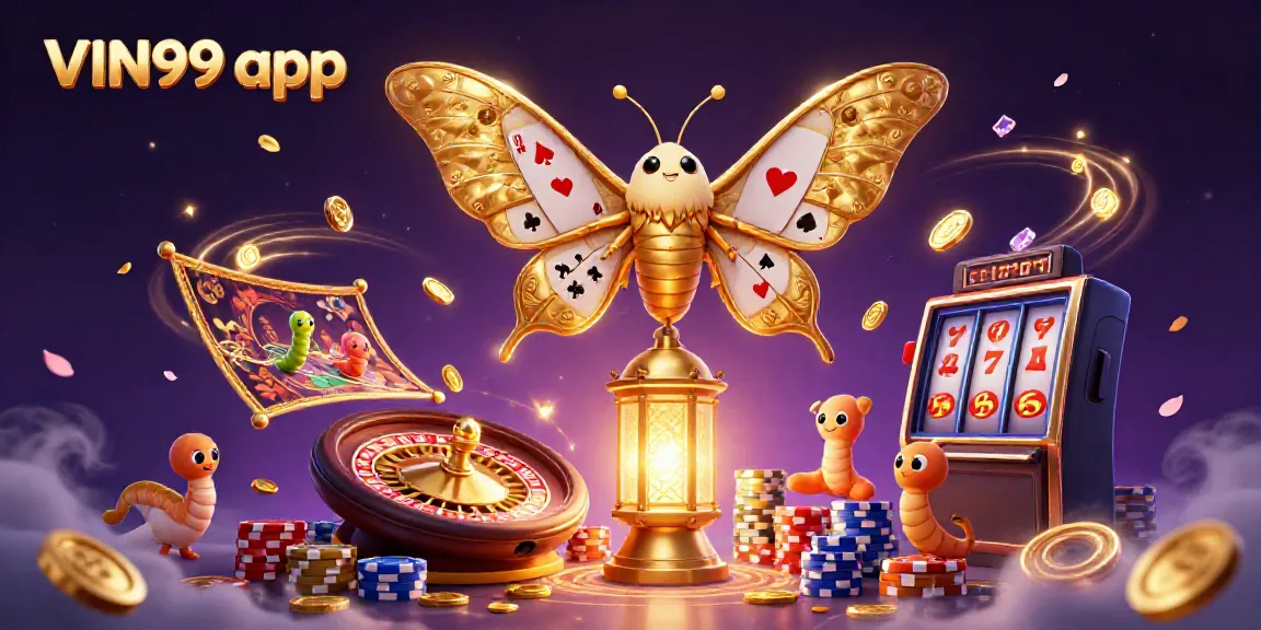 Explore the thrilling VIN99 app with magical casino elements and vibrant 3D illustrations.