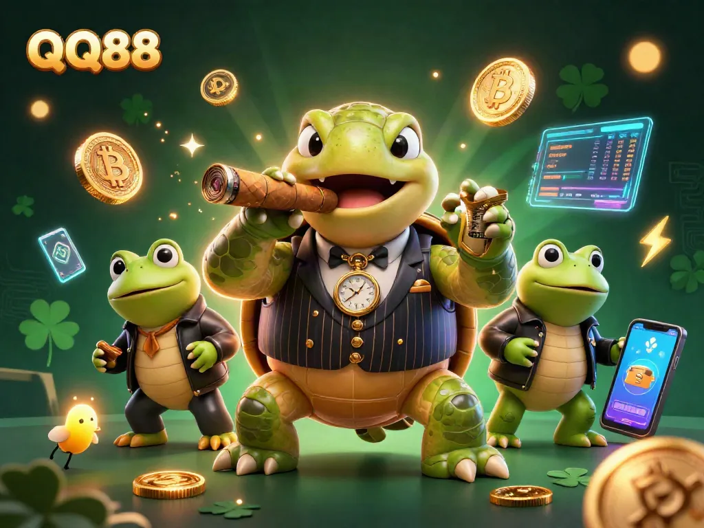 Get ready for thrilling action at QQ88, where a cartoon mobster turtle and bullfrog enforcers light up the casino!