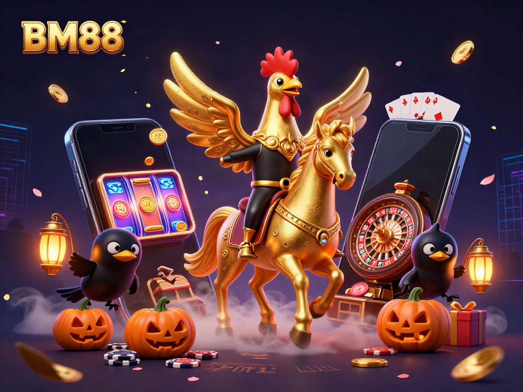 Experience thrilling gaming adventures with BM88 in this vibrant casino scene featuring gold and excitement.