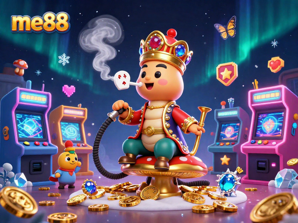 Experience winning with me88's colorful gaming elements in an immersive, vibrant illustration.