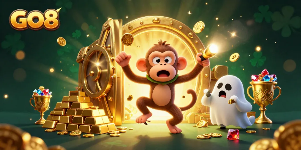 GO8 poltergeist monkey juggles gold in a haunted casino, captivating gamblers with excitement.