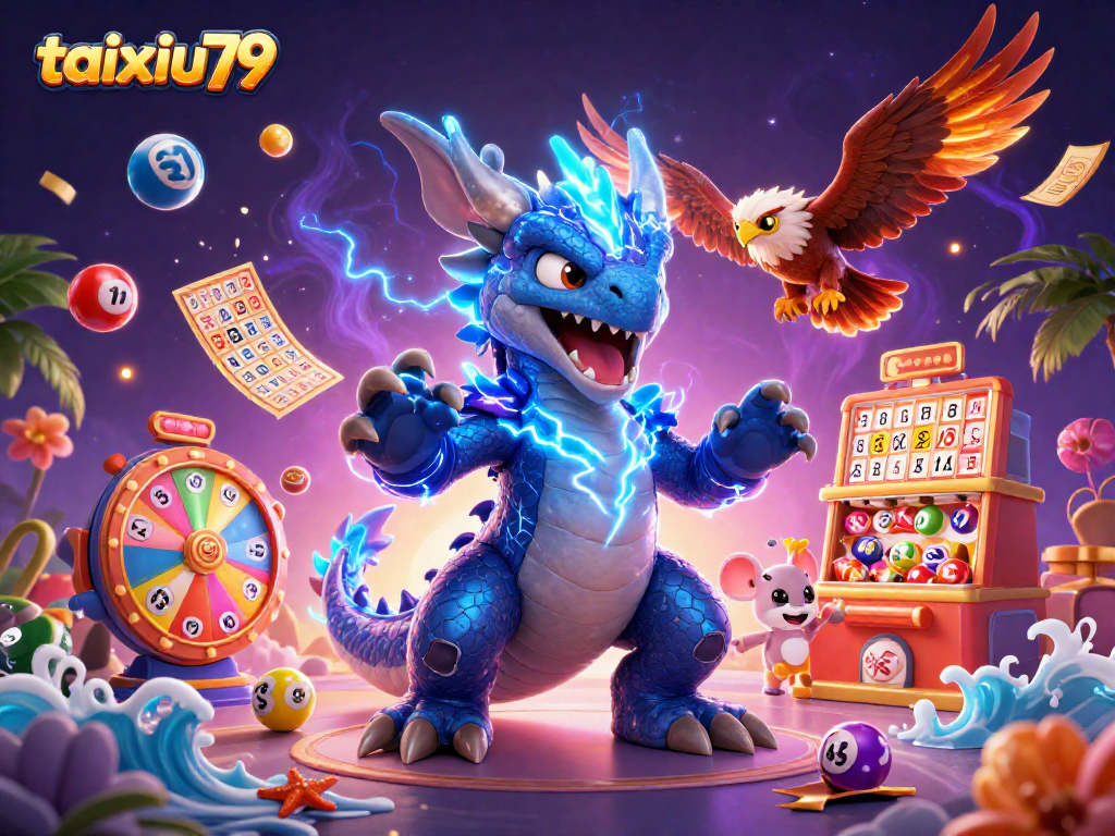 Watch taixiu79 players engage with thrilling games amidst vivid casino action and animated characters.