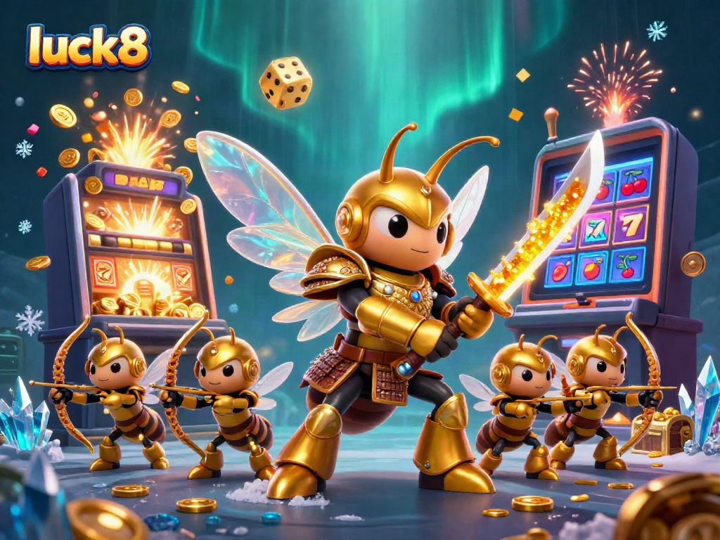 Experience luck8's thrilling casino action with a golden hornet samurai and festive gaming elements.