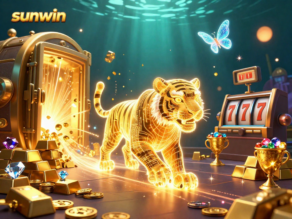 Experience thrilling wins with sunwin in this vibrant casino scene featuring dynamic slots.