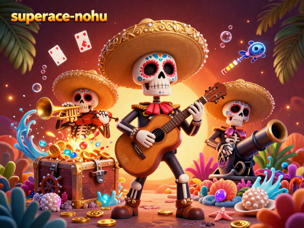Experience thrilling gameplay with superace-nohu as colorful mariachi skeletons celebrate at a vibrant casino scene.