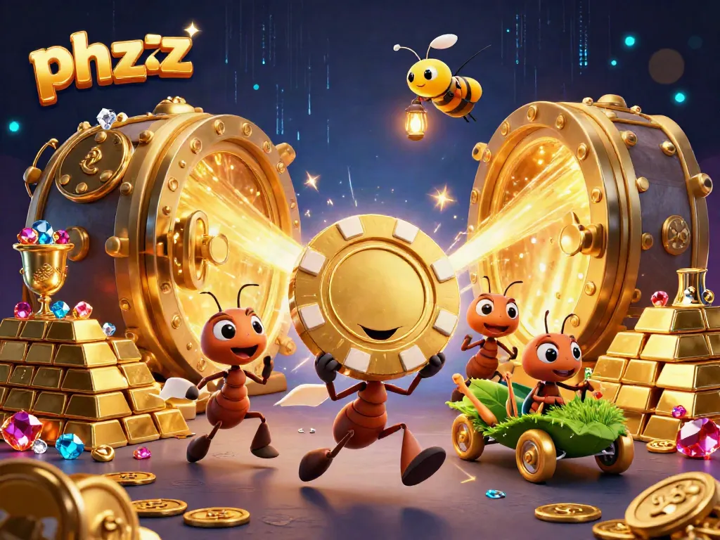 Engage in a thrilling casino heist adventure with phzzz, featuring animated ants and shimmering treasures.
