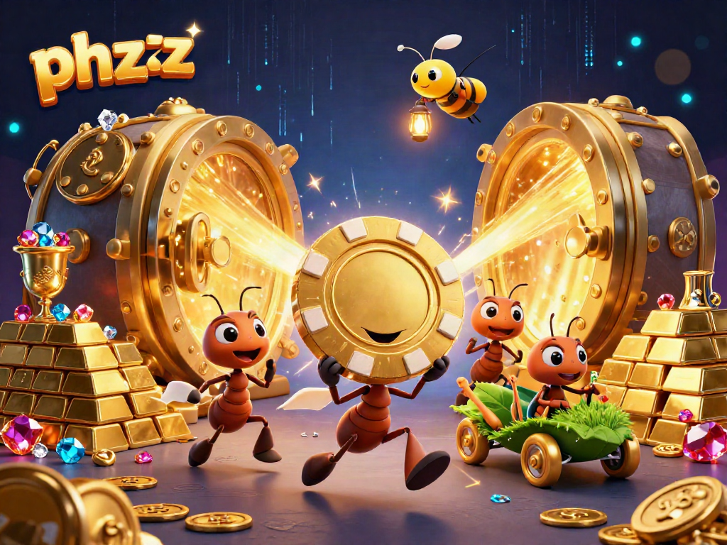 Engage in a thrilling casino heist adventure with phzzz, featuring animated ants and shimmering treasures.