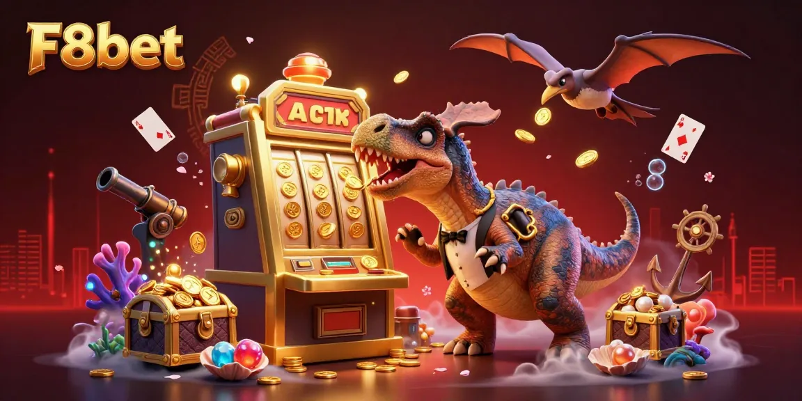 F8bet players experience excitement as a pachycephalosaurus wins jackpots at a vibrant casino scene.