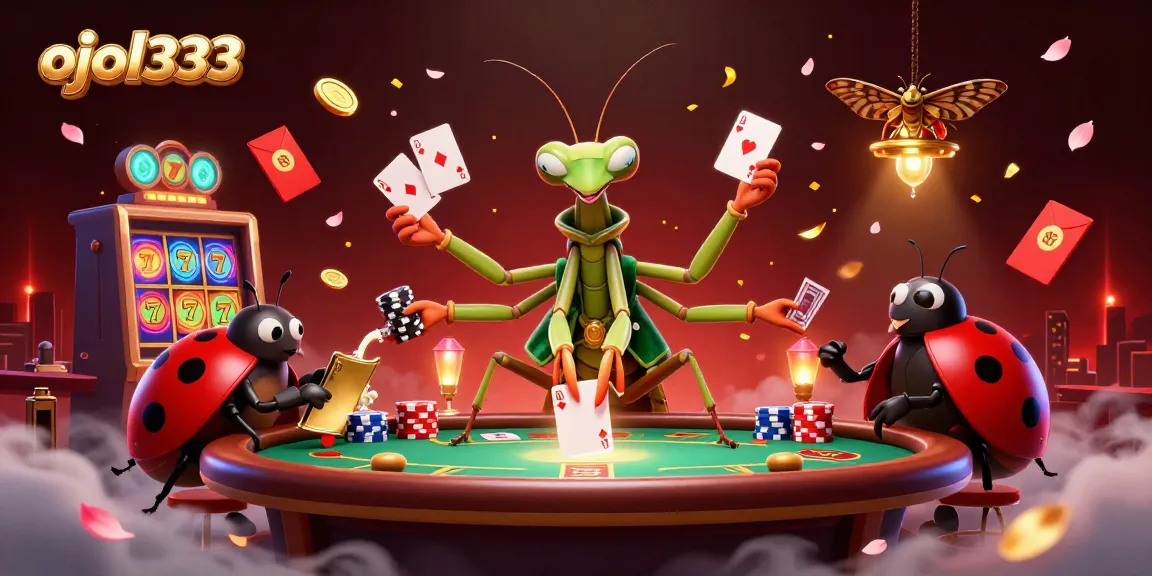Experience thrilling action with ojol333 and vibrant poker gameplay in this dynamic casino illustration.