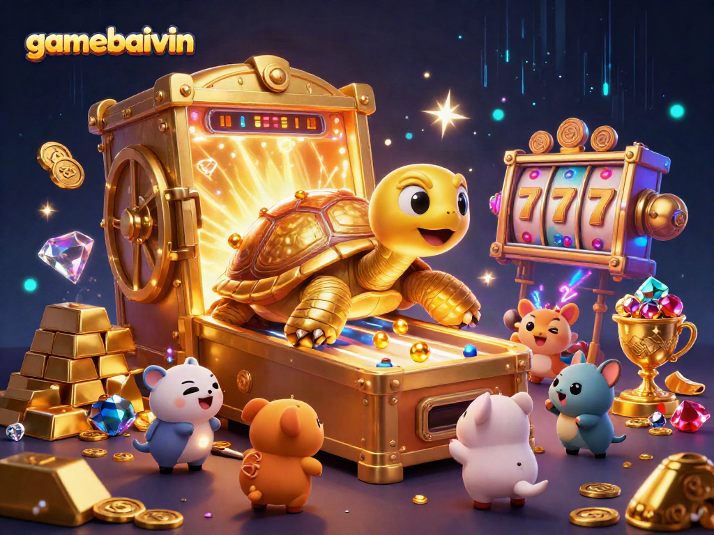 Engage with gamebaivin's vibrant digital casino scene showcasing a festive pinball tortoise.