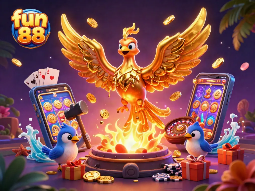 Experience the thrill of fun 88 with a dynamic casino illustration full of gaming action.