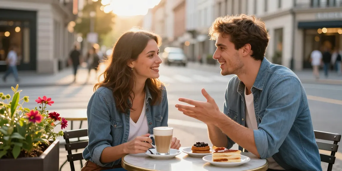 Engaging dating advice for men in a lively café setting.