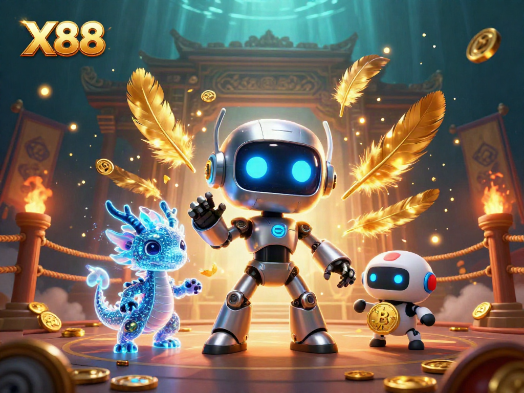 X88's vibrant 3D cyber casino scene with characters and dynamic game elements engaging in action