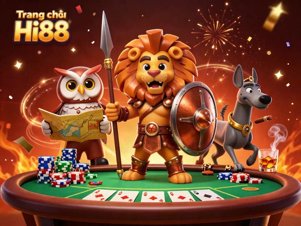 Experience excitement at Trang chủ Hi88 with a thrilling poker scene featuring vibrant characters and game elements.