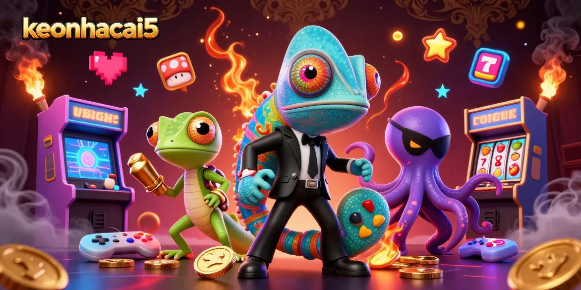Experience thrilling action with keonhacai5's dynamic illustration featuring vibrant casino elements and characters.