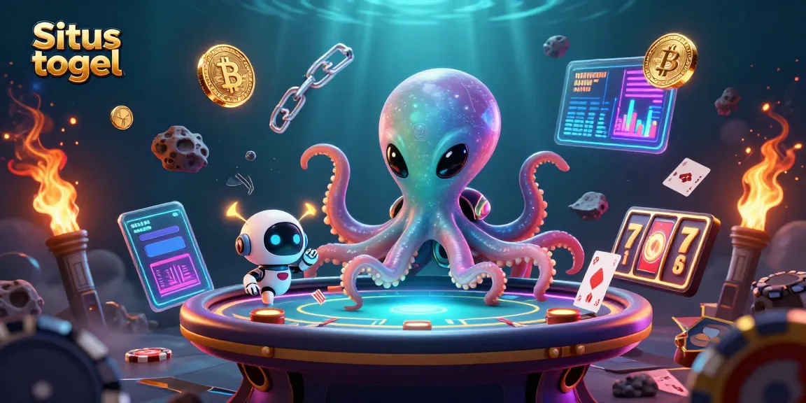 Situs togel highlighted with a vibrant 3D scene featuring an alien octopus and poker elements, showcasing exciting gameplay.