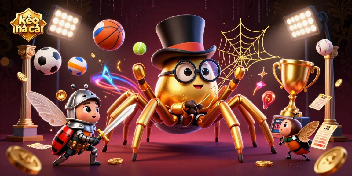 Engage with kèo nhà cái for the latest betting odds, as a brave beetle knight approaches a golden tarantula in a vibrant casino scene.