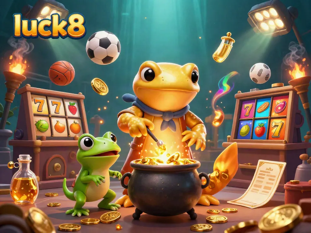 Experience the dynamic world of luck8, featuring alchemists and sports bets with gold coins and thrilling visuals.
