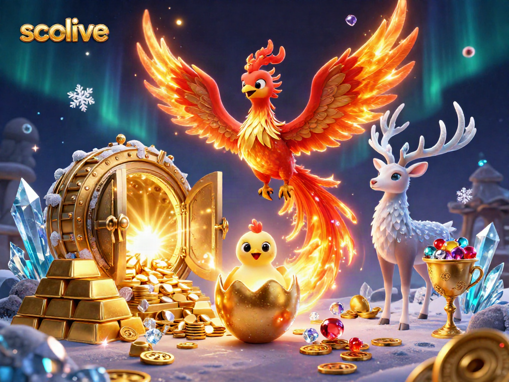 socolive showcases a vibrant phoenix scene filled with gold and jewels, capturing casino excitement
