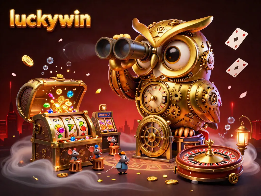 Experience thrilling gameplay at luckywin with vibrant casino elements and a golden owl mascot.