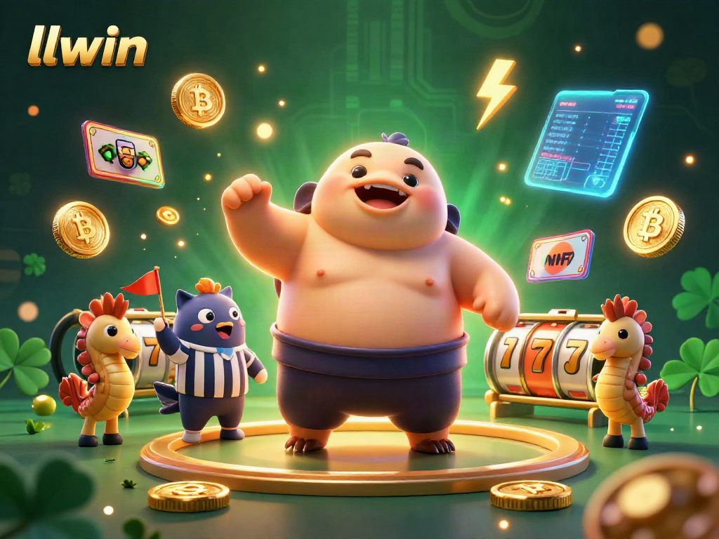 Engage in thrilling slot games at llwin, where a fugu referee oversees vibrant casino excitement.
