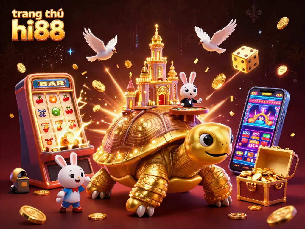 Experience the vibrant atmosphere of the trang chủ hi88 casino with cartoon characters amidst jackpot celebrations.